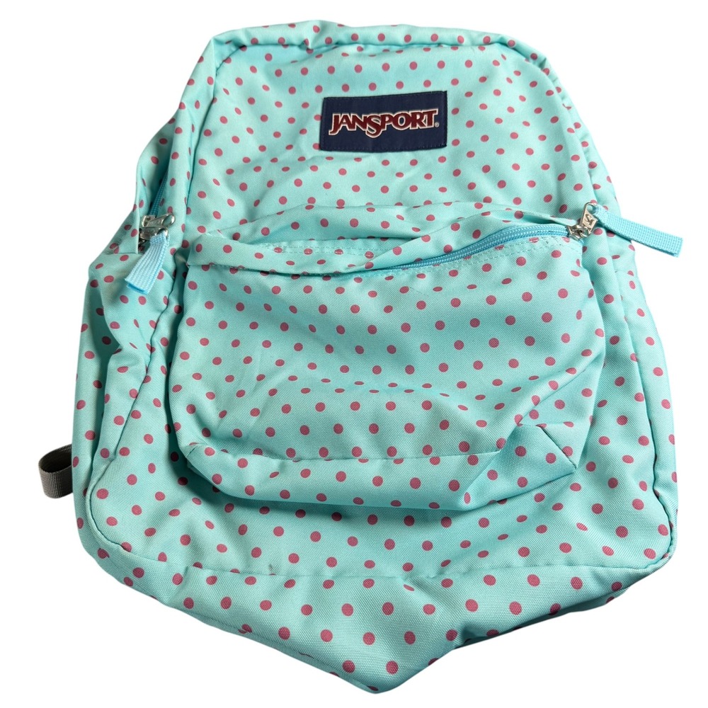 JanSport Superbreak Backpack Light Blue Pink Polka Dot School Bag JS00T501